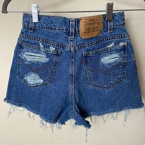 Vintage 1995 Orange Tab - High Waist Distressed Levi Shorts